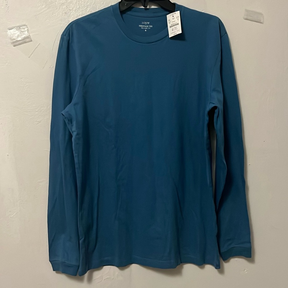 J Crew Heritage Long Sleeve Tee Mens Small T Shirt Relaxed Fit crewneck NWT blue